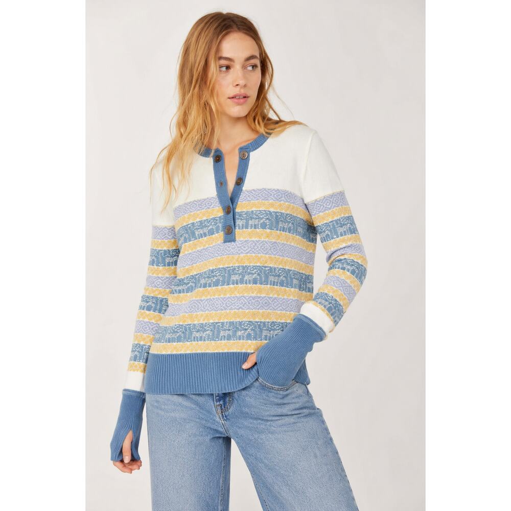 Free People To The Woods Stripe Henley Cotton Blend Oversized Sweater XS Nwt